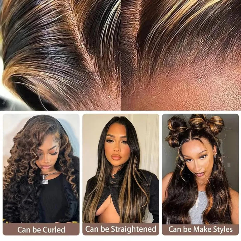 Gotet Brazilian Balayage Lace Front Wig With Swiss Lace Cap Hand Tied Construction Body Wave