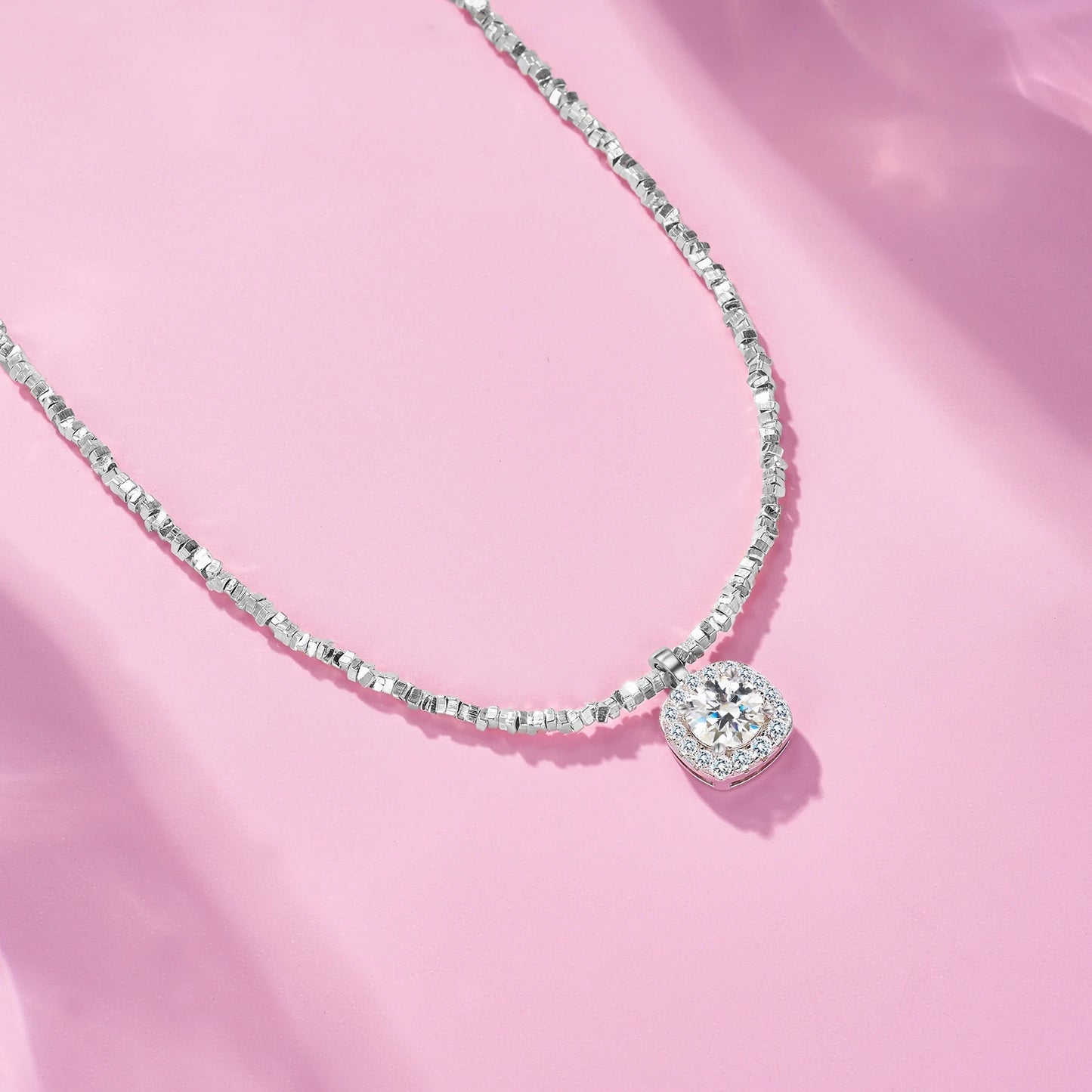 JIUZUAN Moissanite Square Pendant Necklace 925 Silver Plated Jewelry