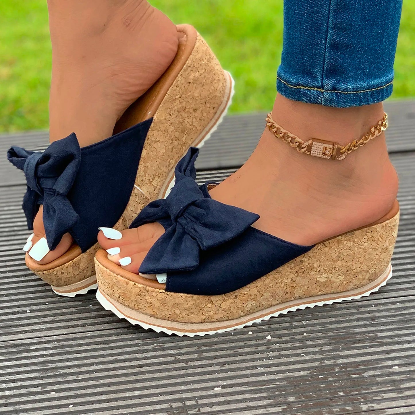 Women Shoes Summer Fashion Modern Slippers Outdoor Simple Princess Beach Slippers Women Bow Tie Wedge Leopard Ladies Shoes