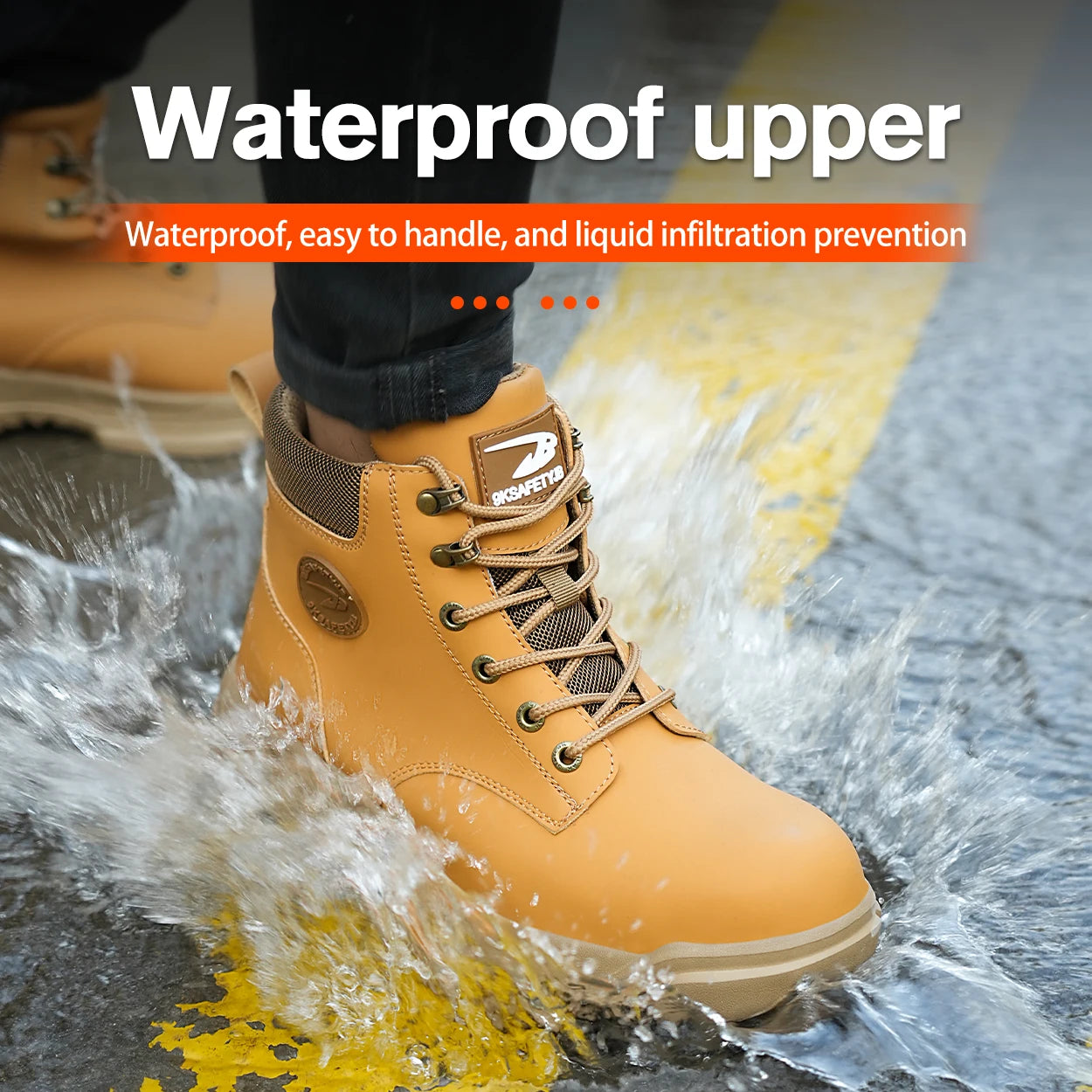 Men's High-Top PU Safety Shoes Breathable Anti-Puncture Metal-Toe