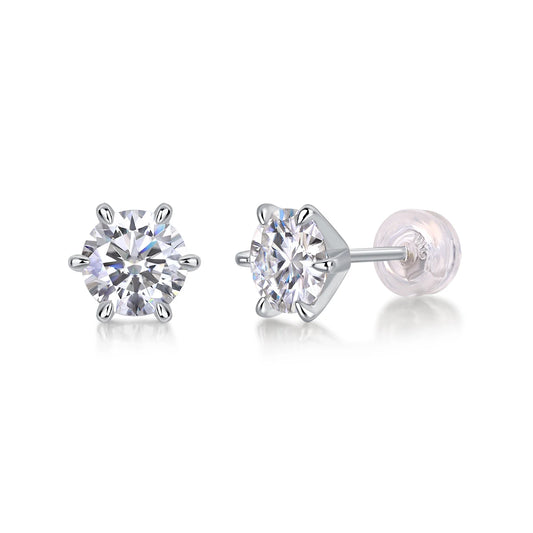 JIUZUAN Moissanite 6-Prong Stud Earrings 925 Sterling Silver Gold Plated