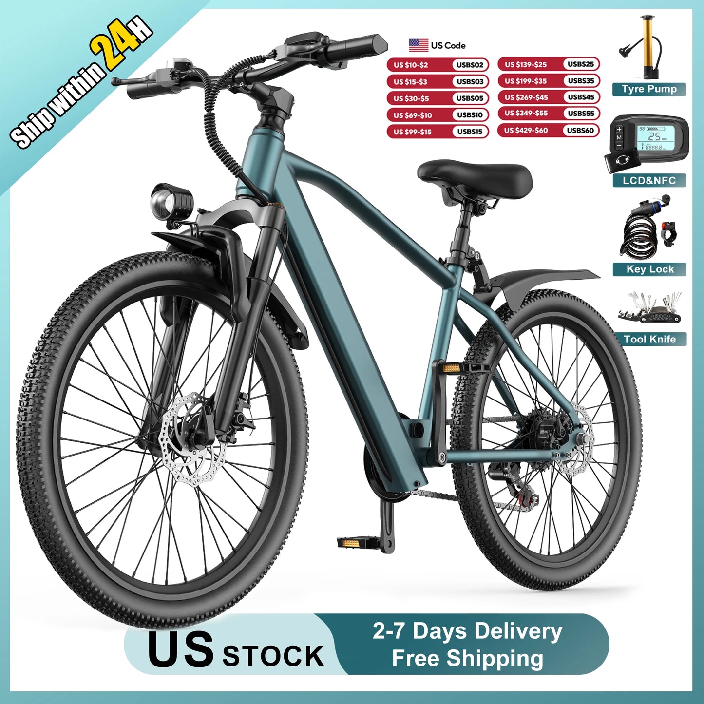 Aairsk GT300 Electric Mountain Ebike 540 Watt 36V Battery