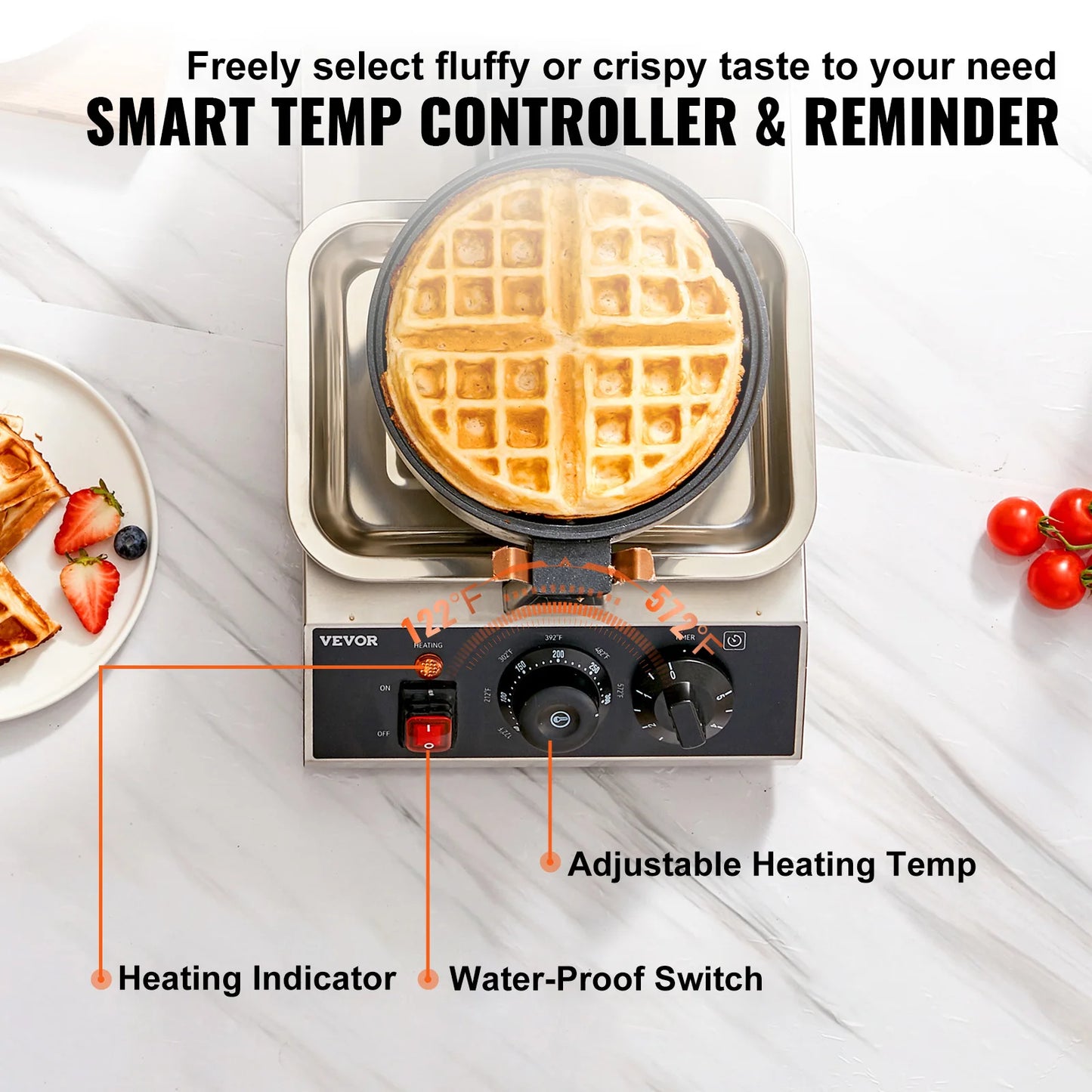 VEVOR Electric Waffle Maker Stainless Steel Nonstick