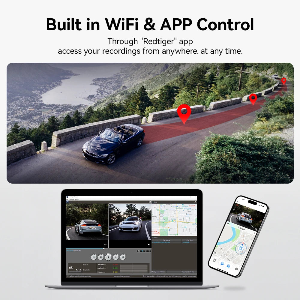 Redtig 4K Dashboard Camera Front And Rear WiFi Car DVR