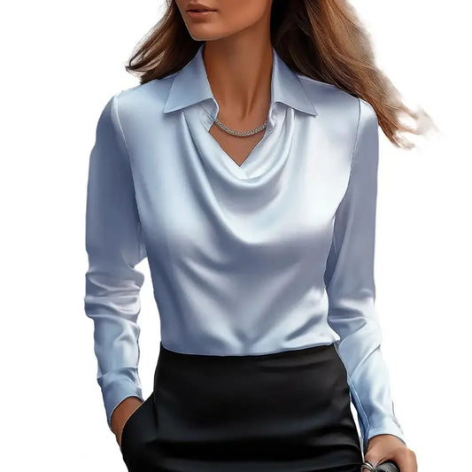 Satin Women Shirt Long Sleeve Blouse Silk Elegant Top For Autumn Workwear