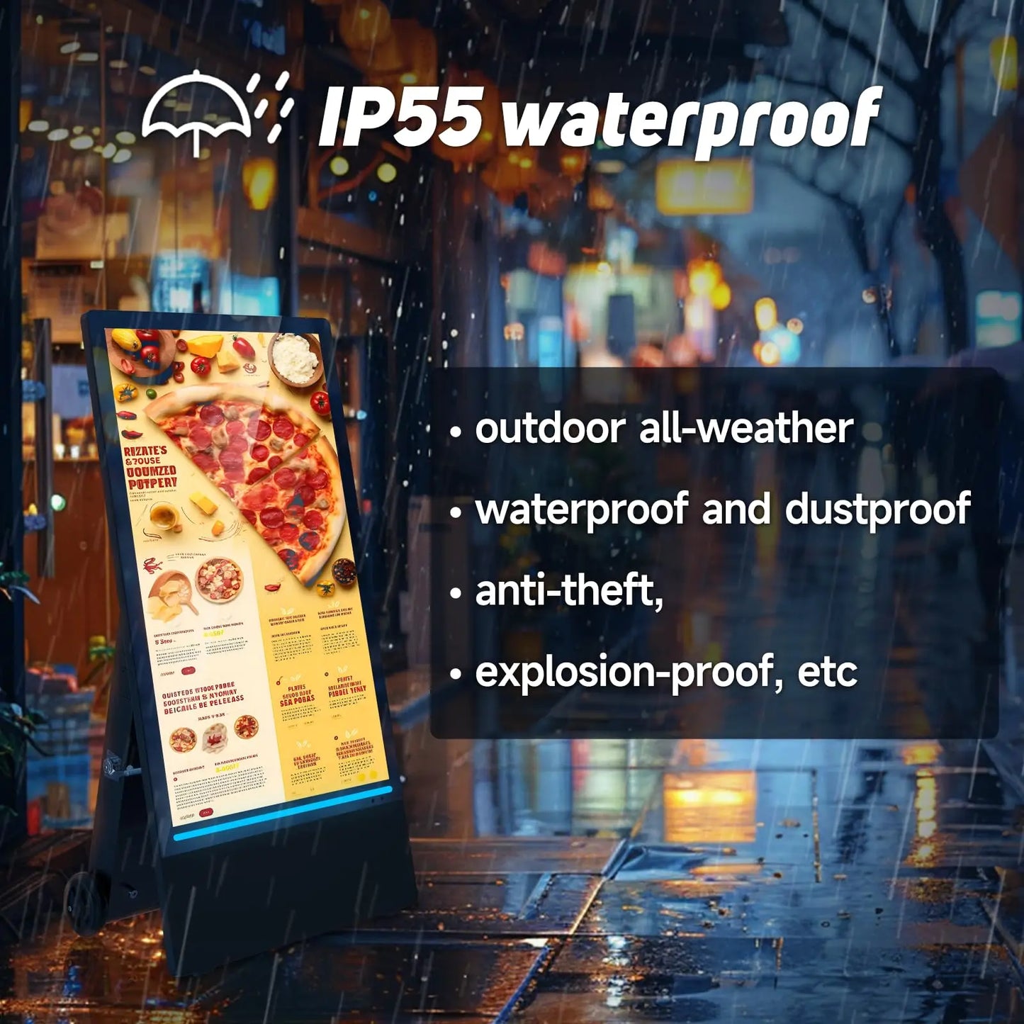 Portable Outdoor Digital Signage Display IP55 Waterproof Split Screen