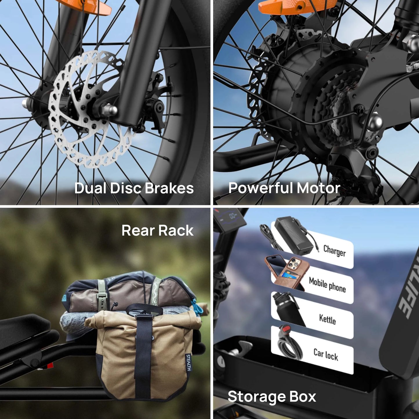 URLIFE 1500W Peak Electric Mountain Bike 48V 15.6Ah Removable Battery 28 MPH 100 Mile Range Fat Tire