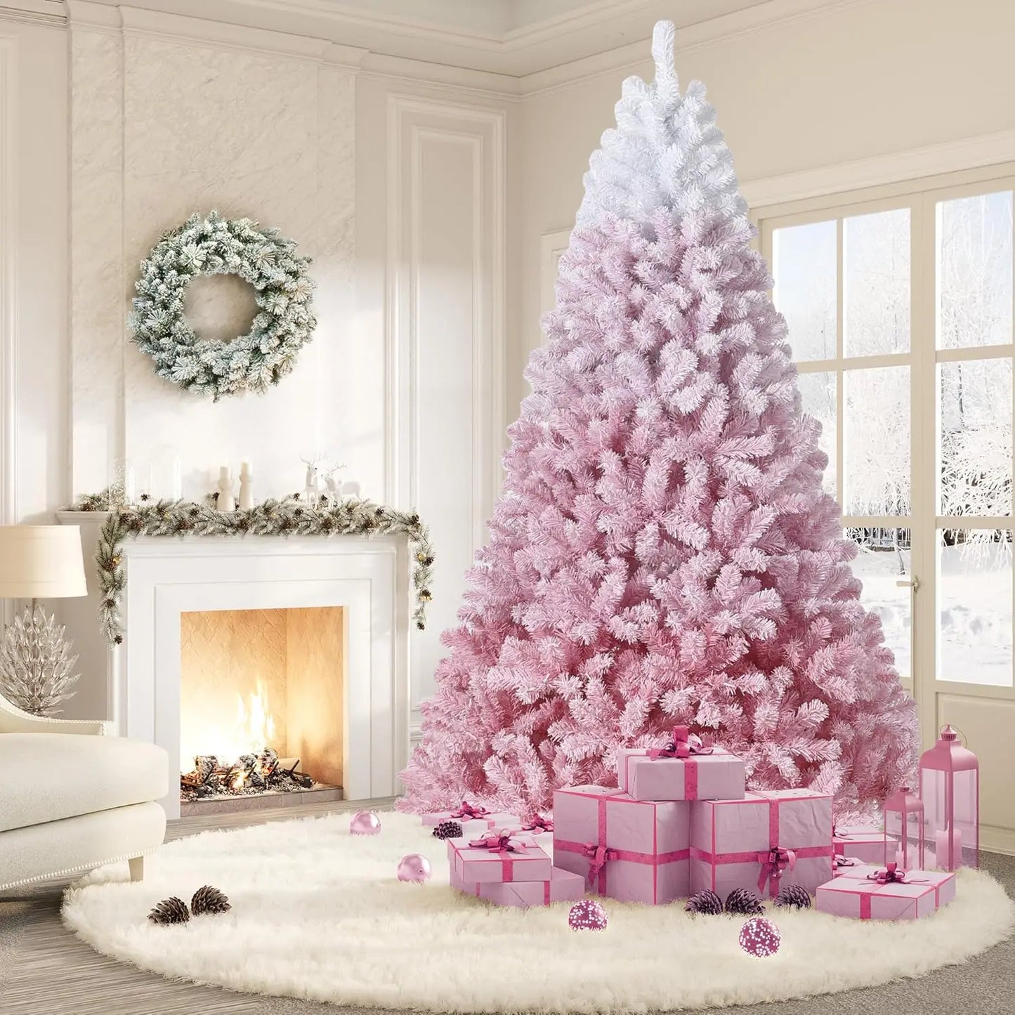 Pre Lit Flocked Artificial Christmas Tree With Lights For Home