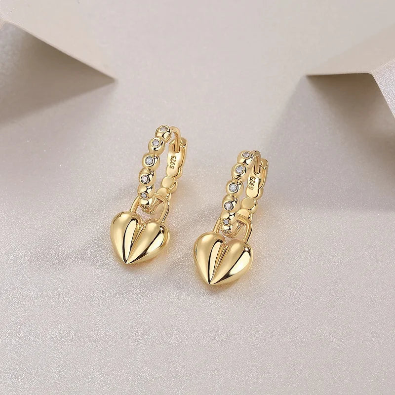 JIUZUAN 18K Gold Plated Heart Drop Earrings With Moissanite