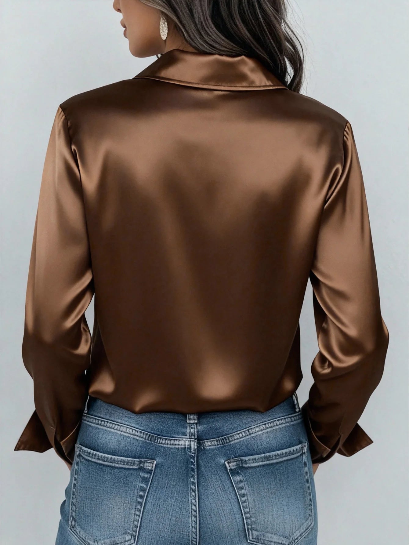 Elegant Satin Button Up Blouse For Office Or Casual Wear