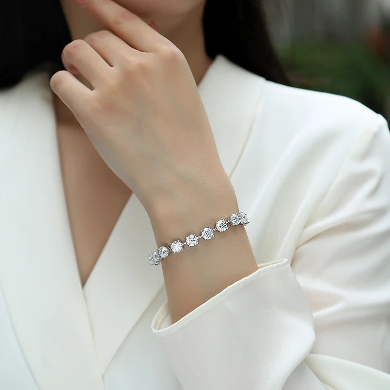 Jiuzuan Moissanite Tennis Bracelet 925 Silver 18K Gold