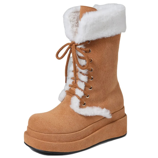 Winter Faux Fur Mid Calf Snow Boots With Wedges Women