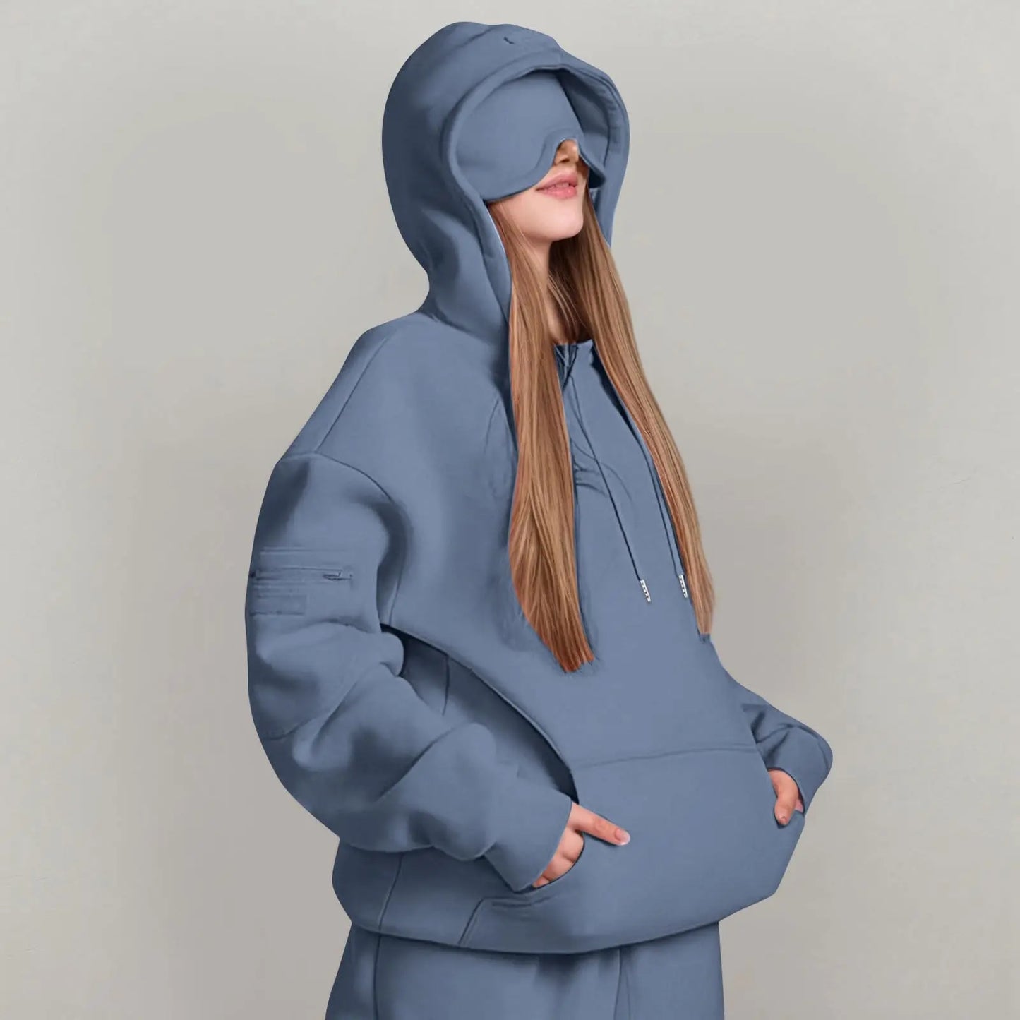 Unisex Hooded Sweatshirt With Built In Eye Mask Pullover