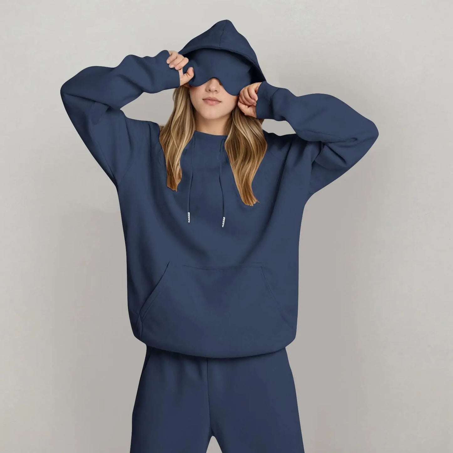 Unisex Hooded Sweatshirt With Built In Eye Mask Pullover