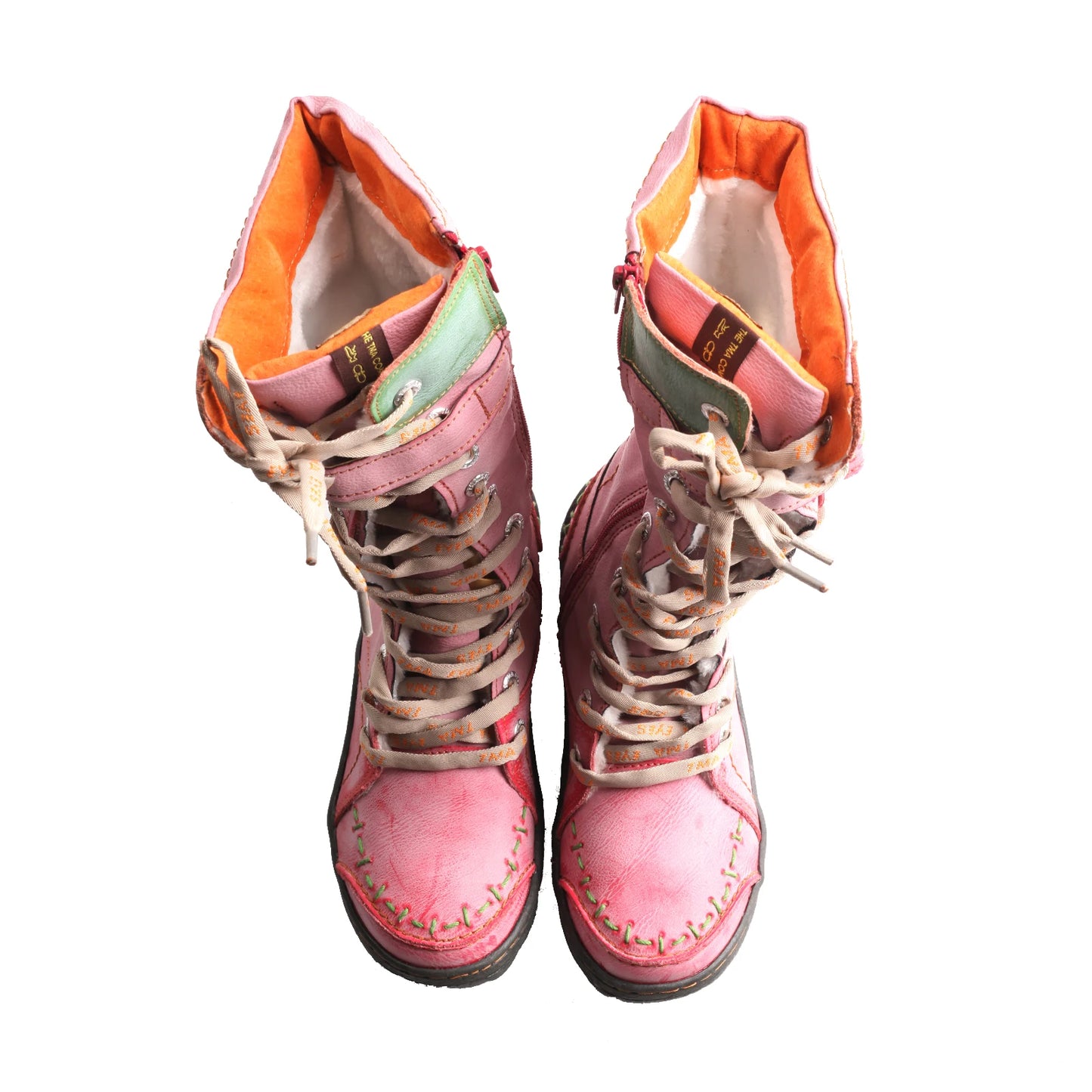 TMA EYES Long Warm Leather Women's Boots In Winter With Solid Color Hand Stitching