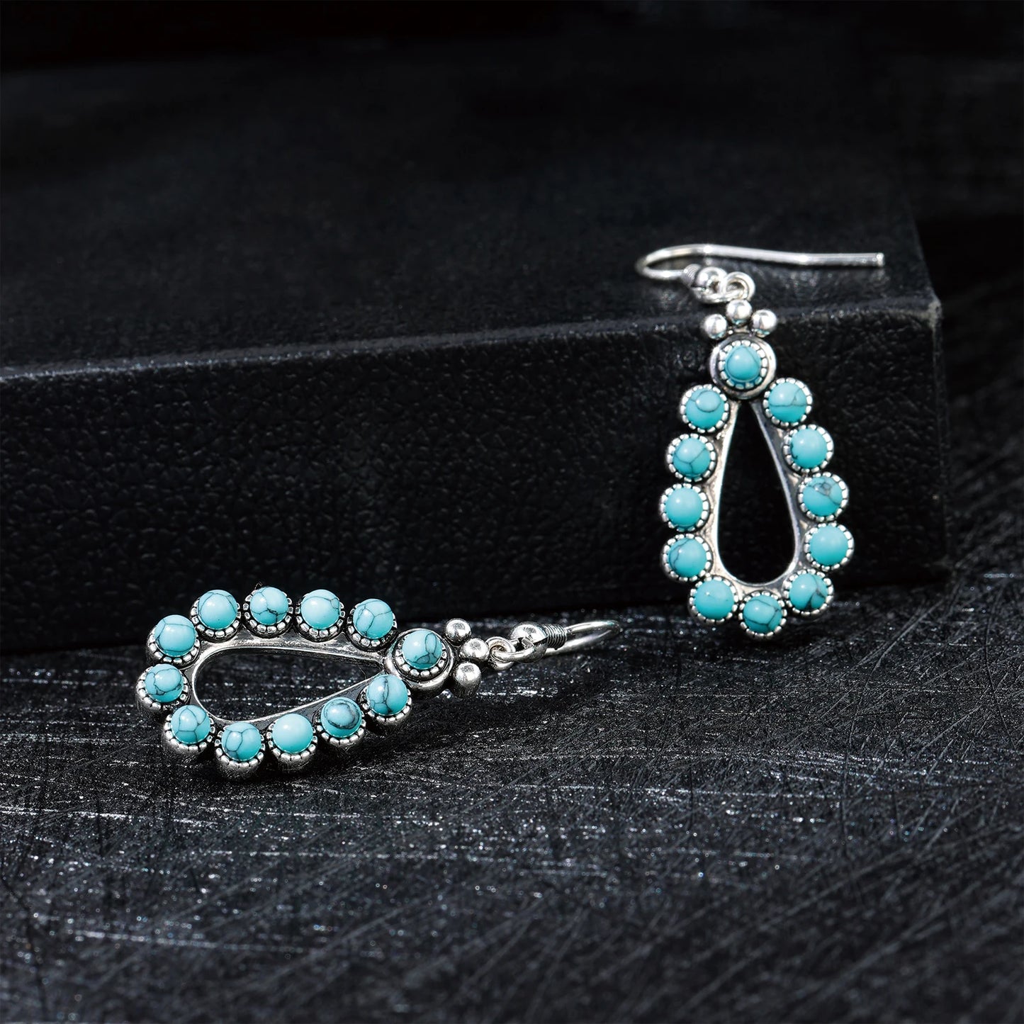 925 Silver Turquoise Drop Earrings With 12 Turquoise Stones
