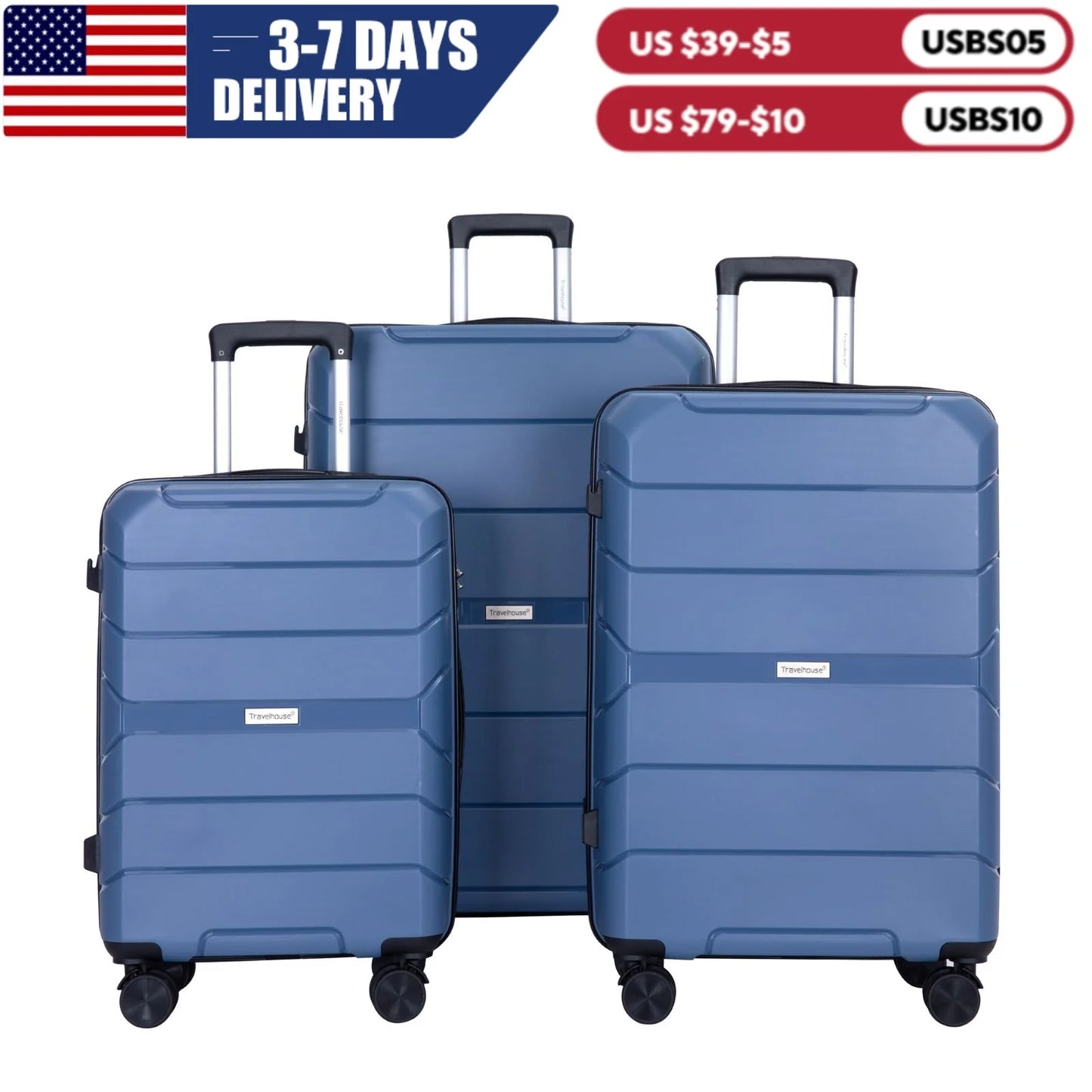 Travelhouse Hardshell Spinner Lightweight Luggage Set With TSA Lock 3-Piece