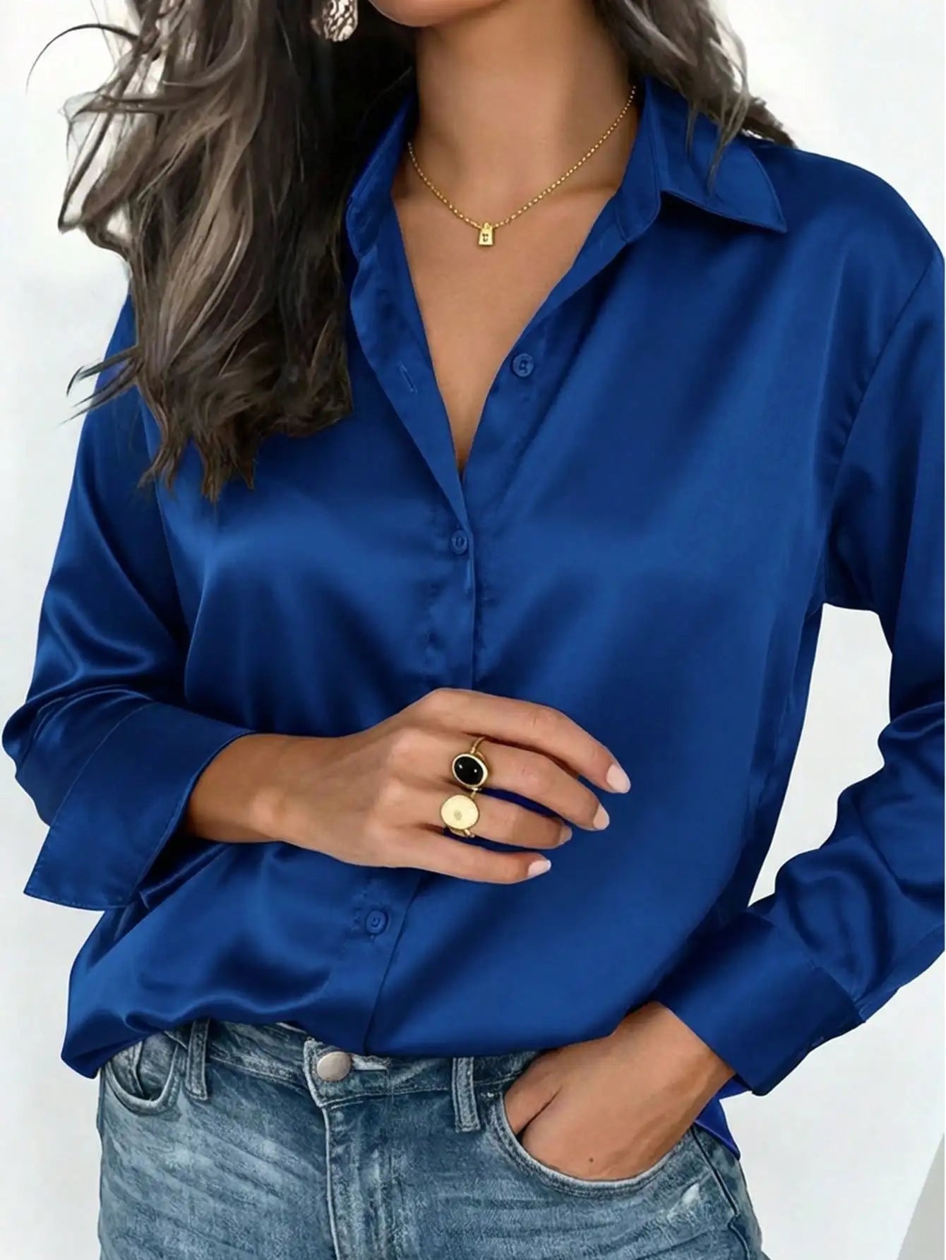 Elegant Satin Button Up Blouse For Office Or Casual Wear