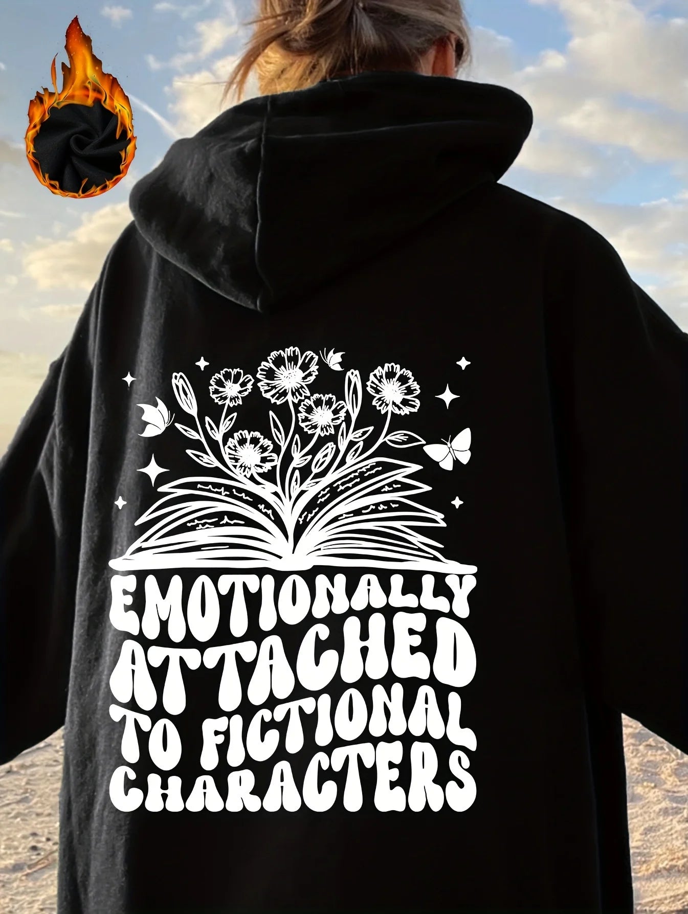 Closure Floral Print Hooded Fleece Sweatshirt Pullover