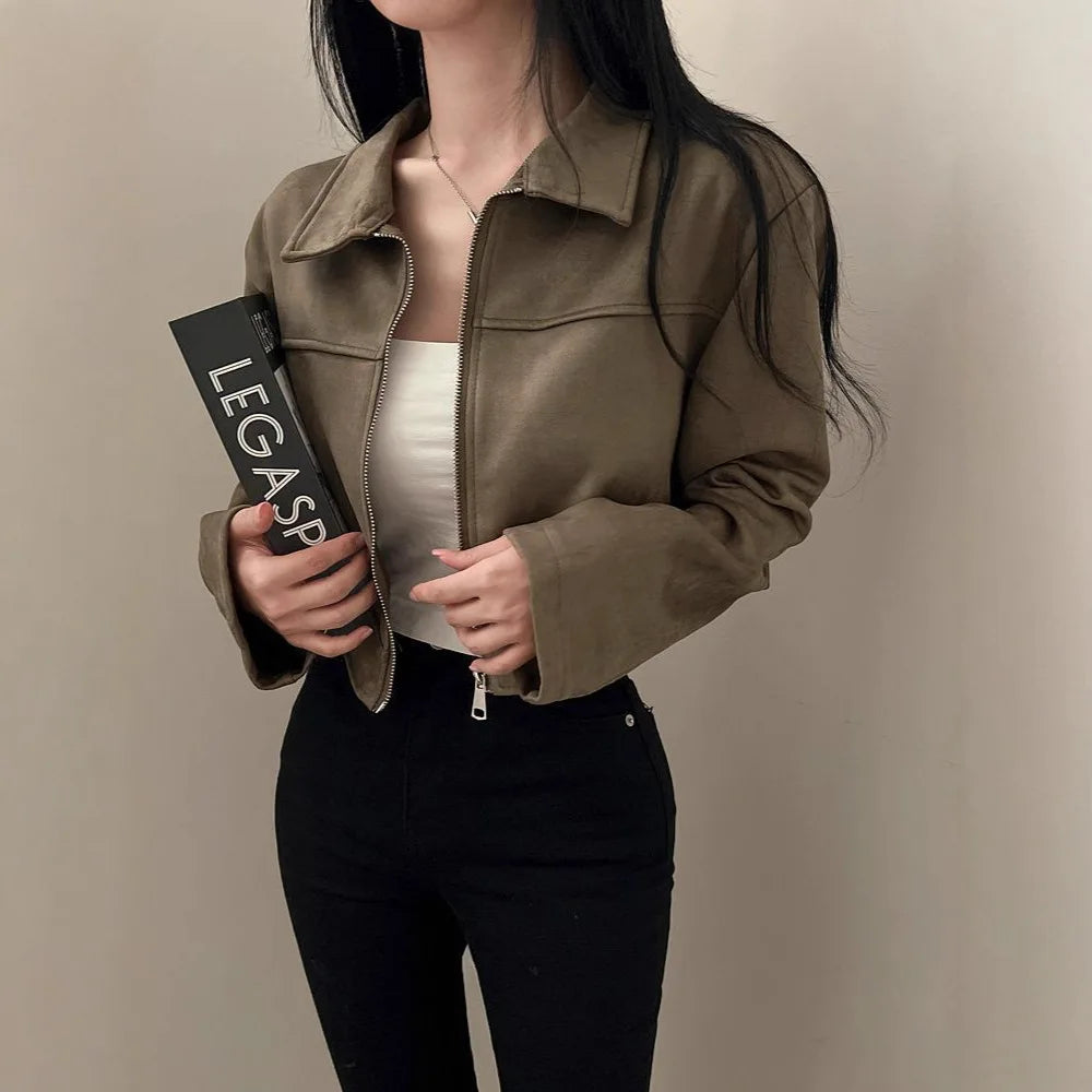 Autumn Suede Zipper Jacket for Women, Casual Style
