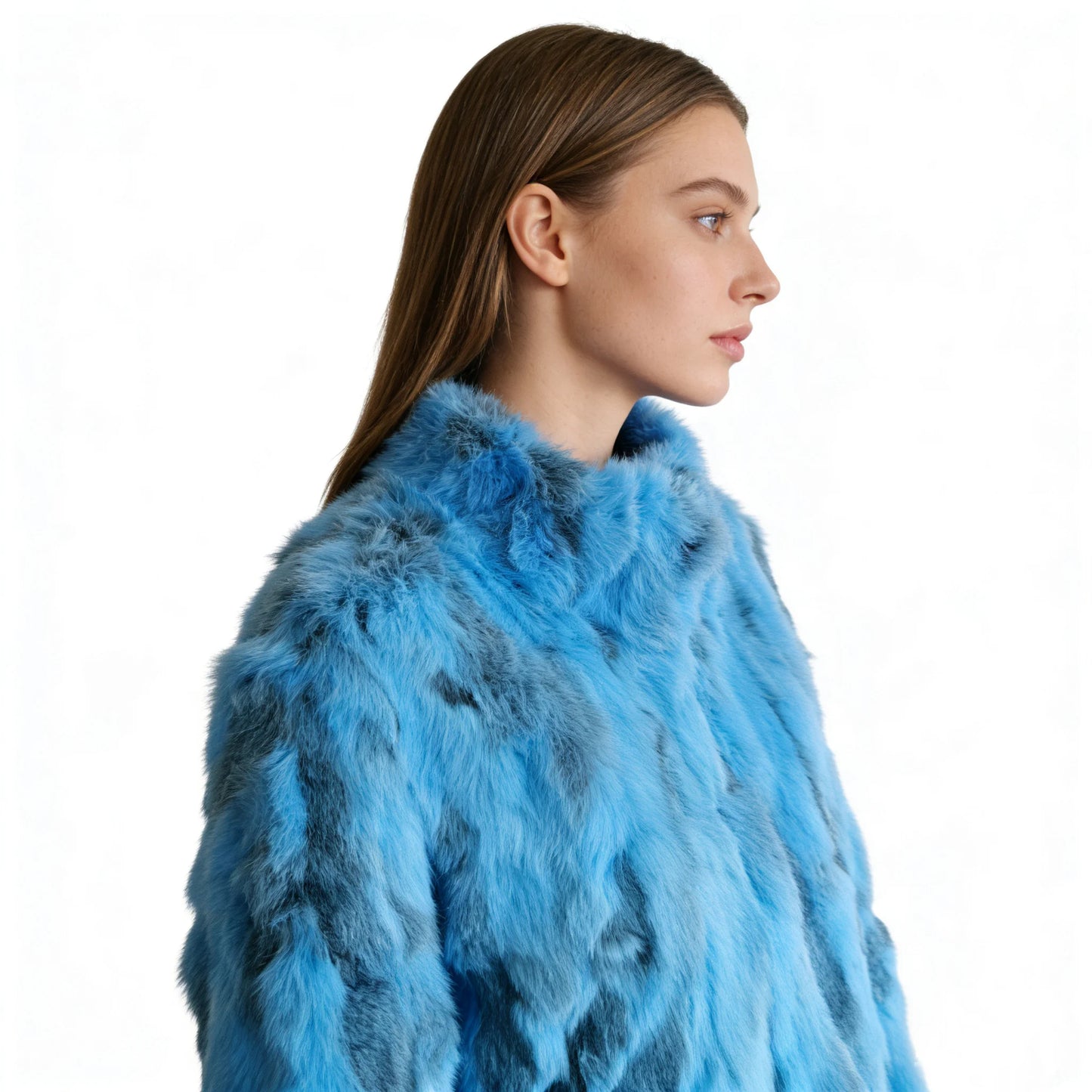 Tonfur Mandarin Collar Rabbit Fur Patchwork Coat For Women