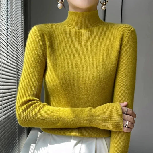 Solid Half Turtleneck Knit Sweater Women Harajuku Korean Thick Knitwear