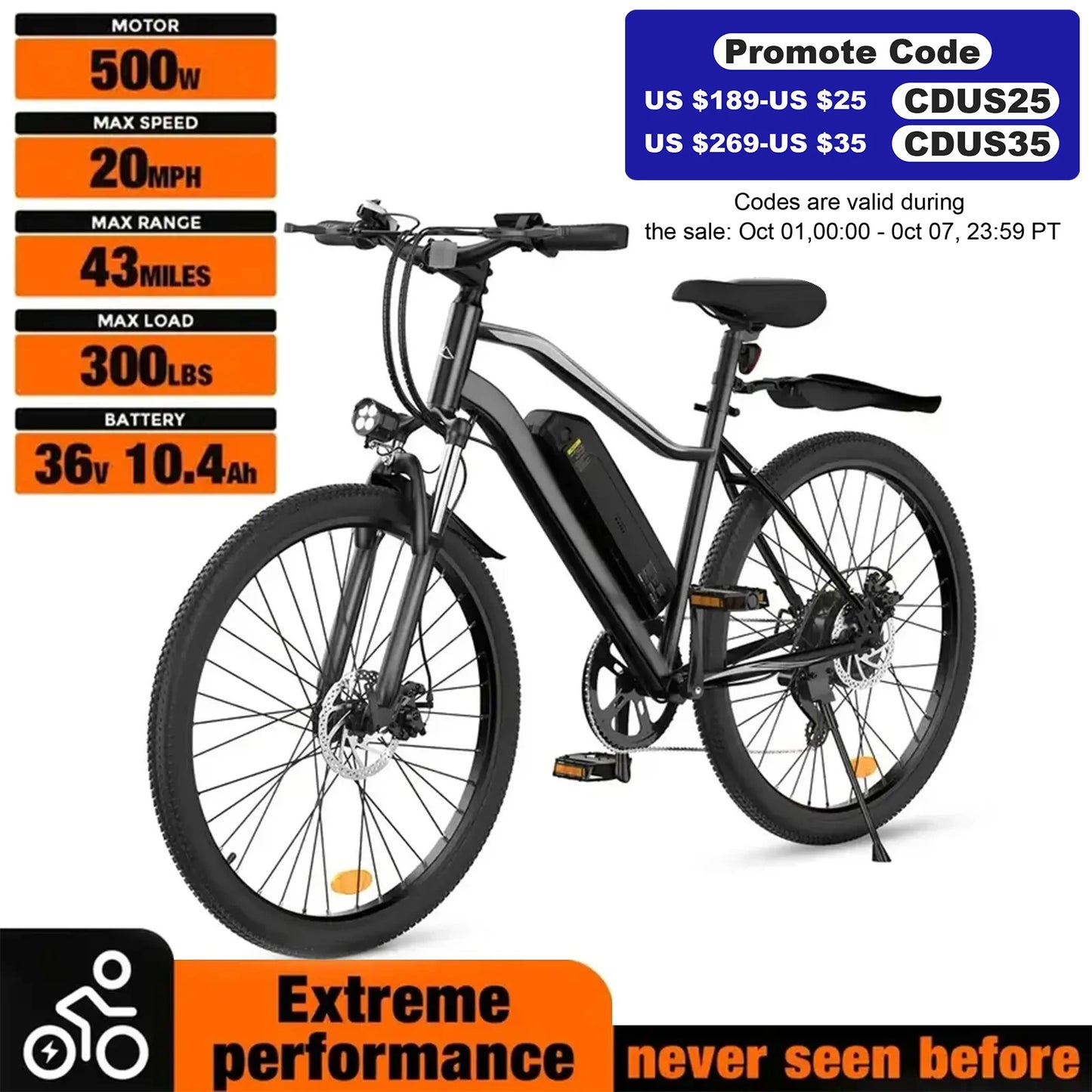 Electric Mountain Bicycle Specifically For Adults With 500W Brushless LithiumBattery