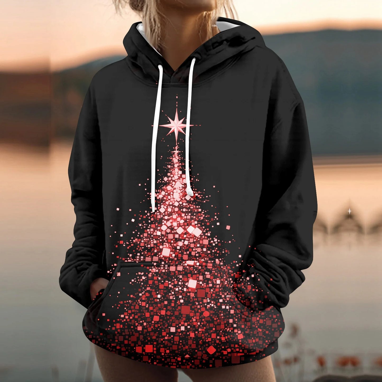 Womens Hooded Sweatshirt Printed Casual With Pockets