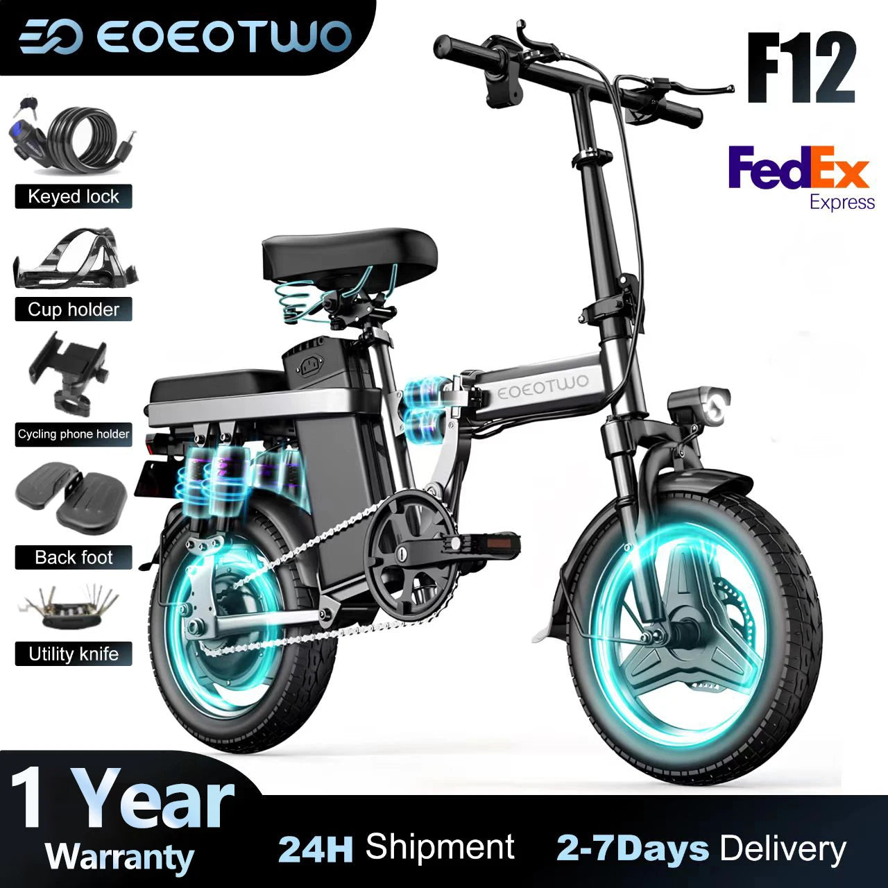 EOEOTWO F12 Foldable Electric Bike For Adults 600W Peak