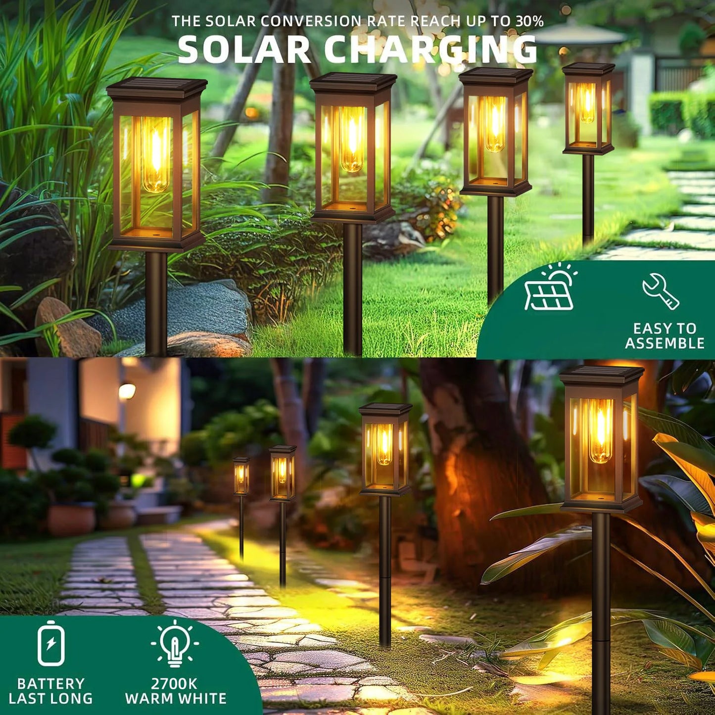 KPSTEK Solar Lights Warm White 2700K for Yard Walkway