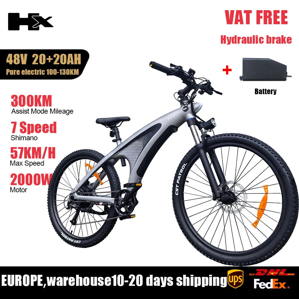 HUANCI HX Q5 2000W Electric Mountain Bike With Removable Battery Dual Hydraulic Brakes