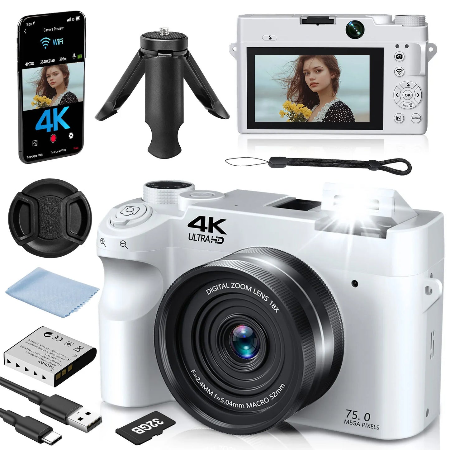 Gavonde 4K Digital Camera Autofocus And Anti Shake 18X Zoom