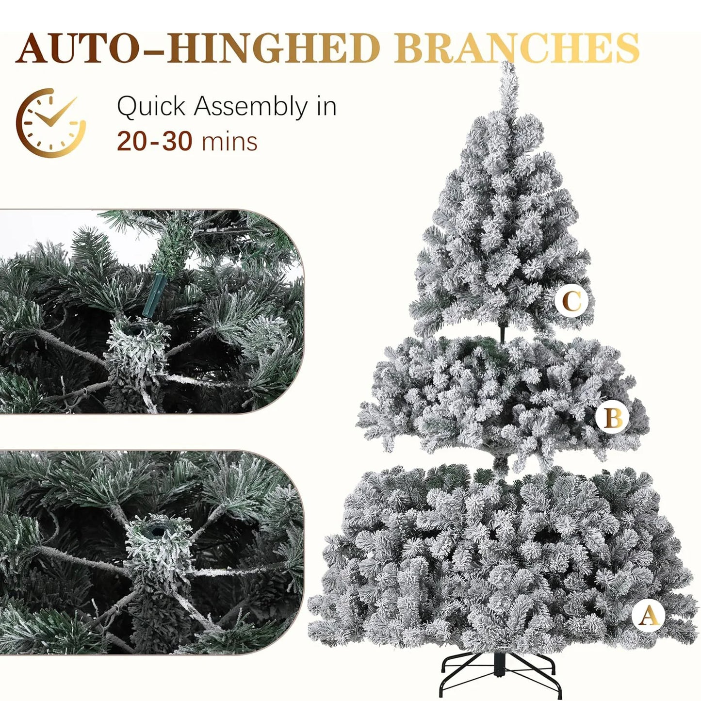 Snow Flocked Prelit Christmas Tree With LED Lights