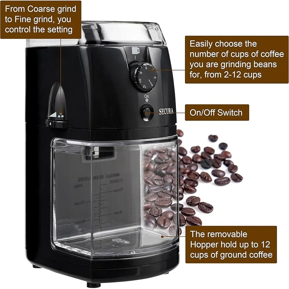 XMSJ Electric Conical Burr Grinder 17 Grind Levels Pro