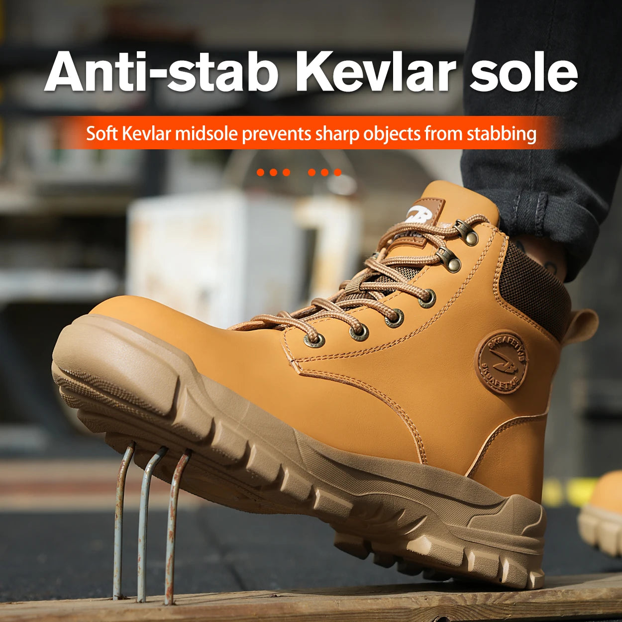 Men's High-Top PU Safety Shoes Breathable Anti-Puncture Metal-Toe