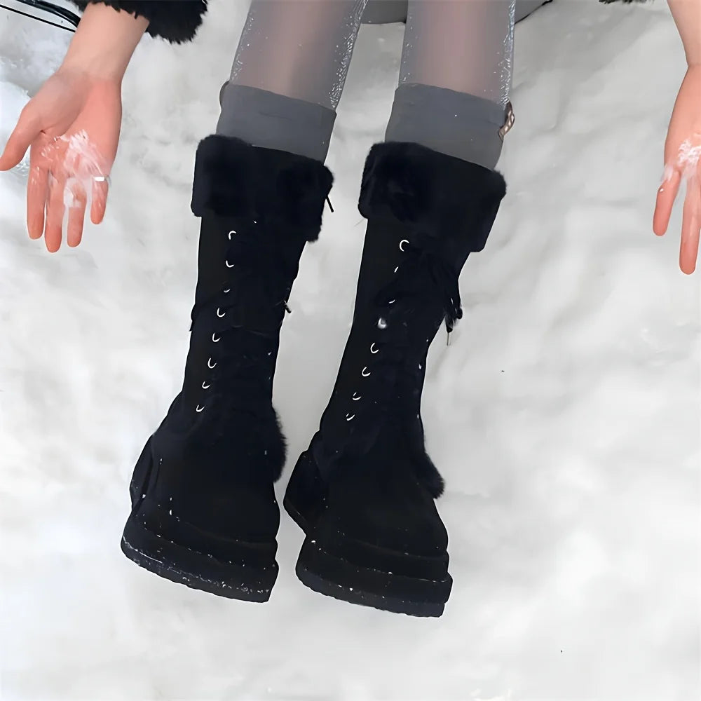 Winter Faux Fur Mid Calf Snow Boots With Wedges Women