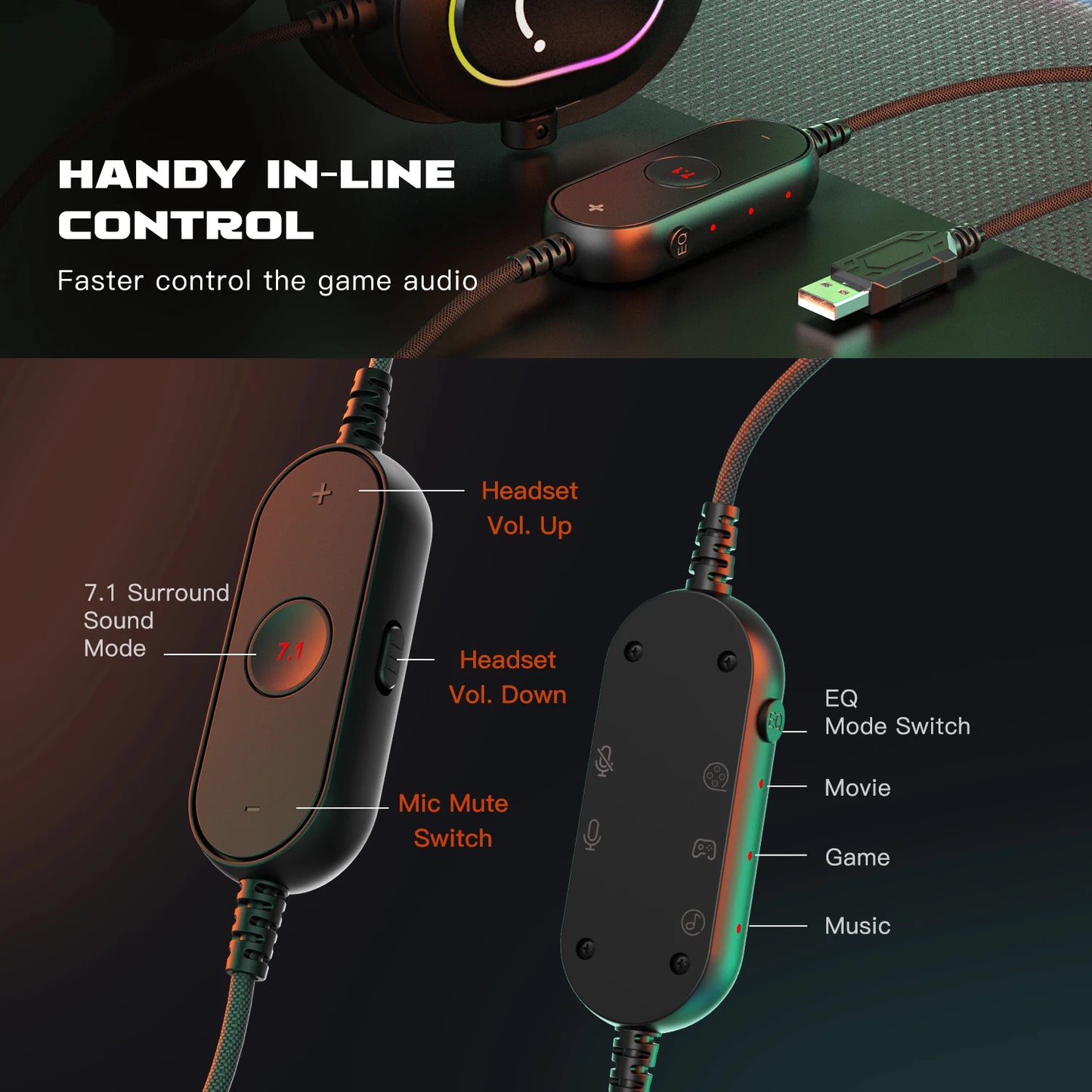 FIFINE Dynamic RGB Gaming Headset With Mic 7.1 Surround