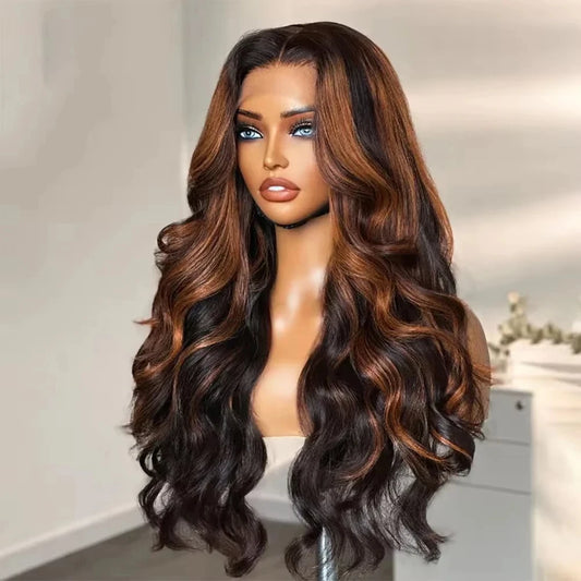 Gotet Brazilian Balayage Lace Front Wig With Swiss Lace Cap Hand Tied Construction Body Wave