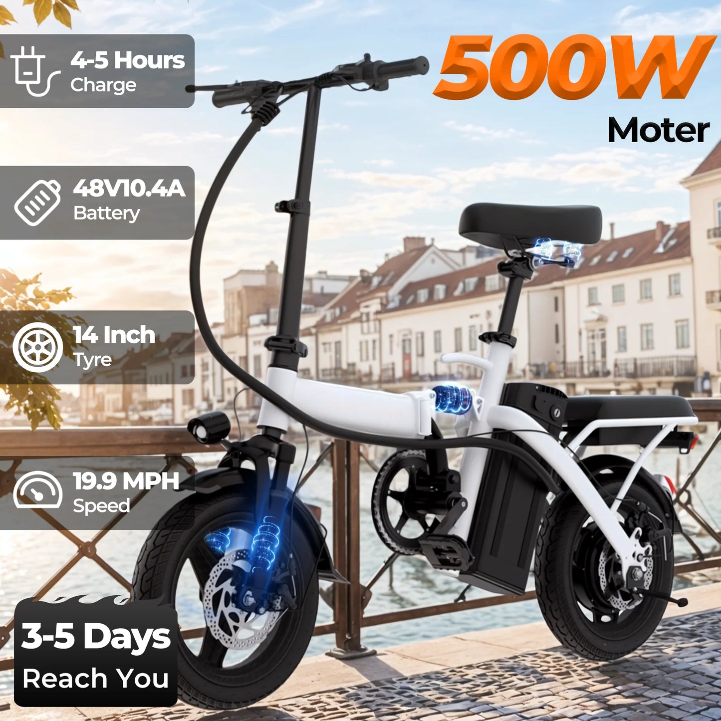 LELEKUAIC Foldable Electric Bike 500W Removable Battery