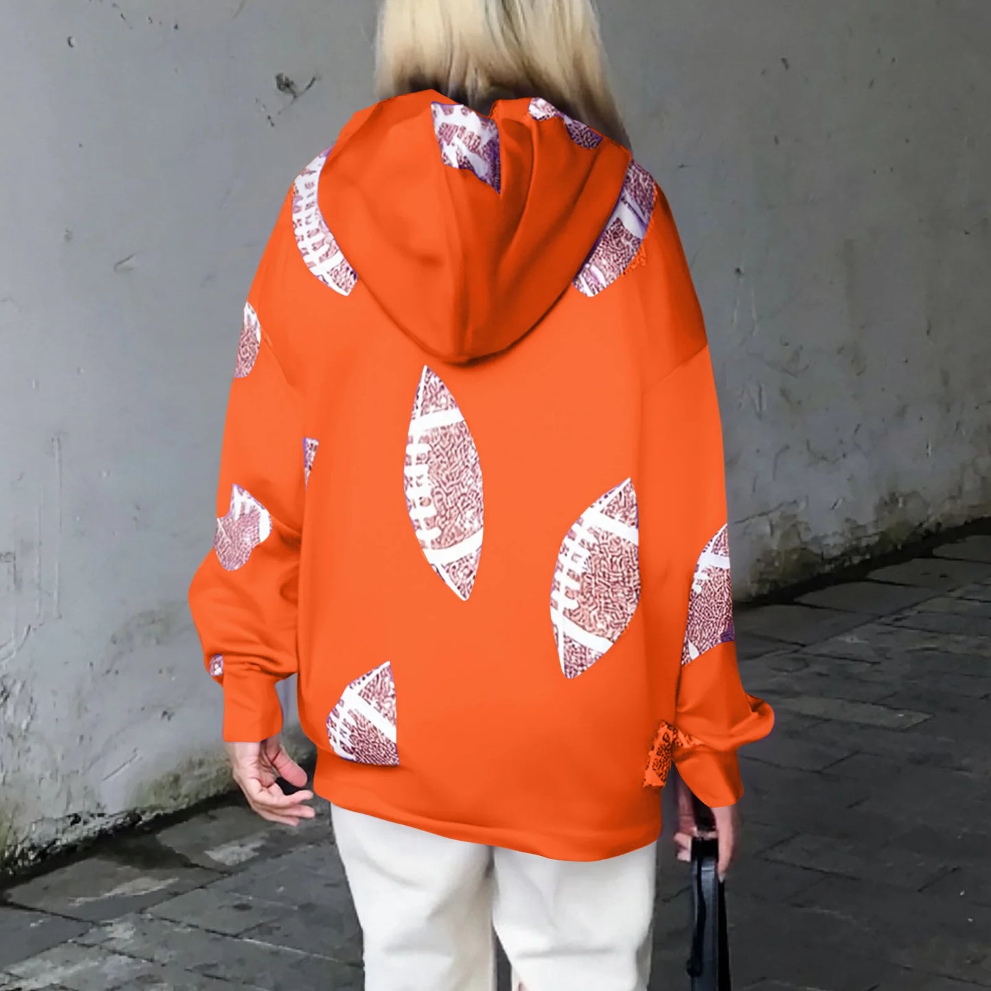 Womens Loose Vneck Hooded Sequin Patchwork Sweatshirt