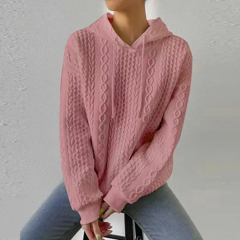 LISMCN PremiumQuality Solid Color Hooded Collar Oversized Long Sleeve KnitwearSweater
