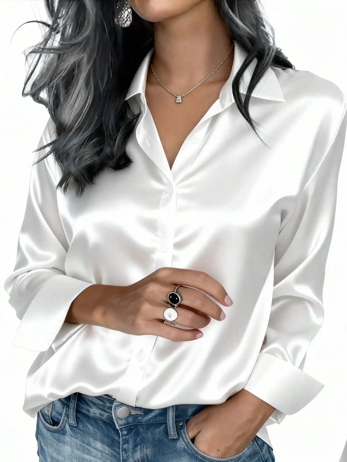 Elegant Satin Button Up Blouse For Office Or Casual Wear