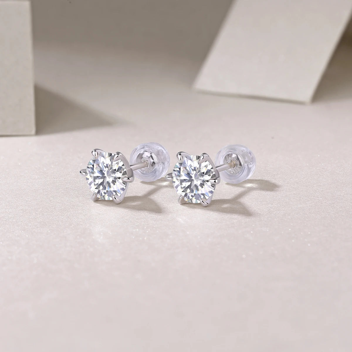 JIUZUAN Moissanite 6-Prong Stud Earrings 925 Sterling Silver Gold Plated
