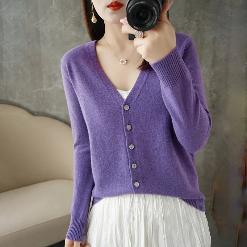 V Neck Cardigan For Women Knit Loose Fit Sweater