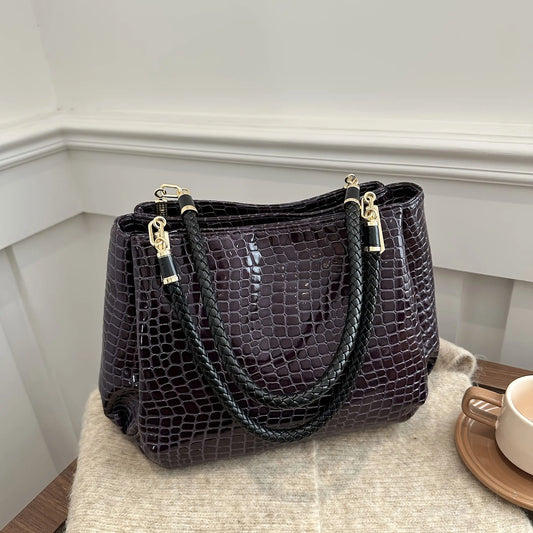 1 piece Women's Crocodile Pattern Solid Color Handbag, Fashion Retro Shoulder Bag, Daily Use Commuter Bag, Birthday Gift