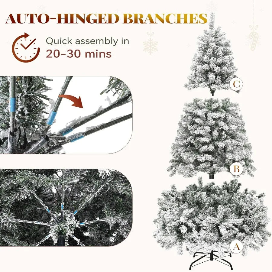 Prelit Snow Flocked Artificial Full Christmas Tree With Remote Control