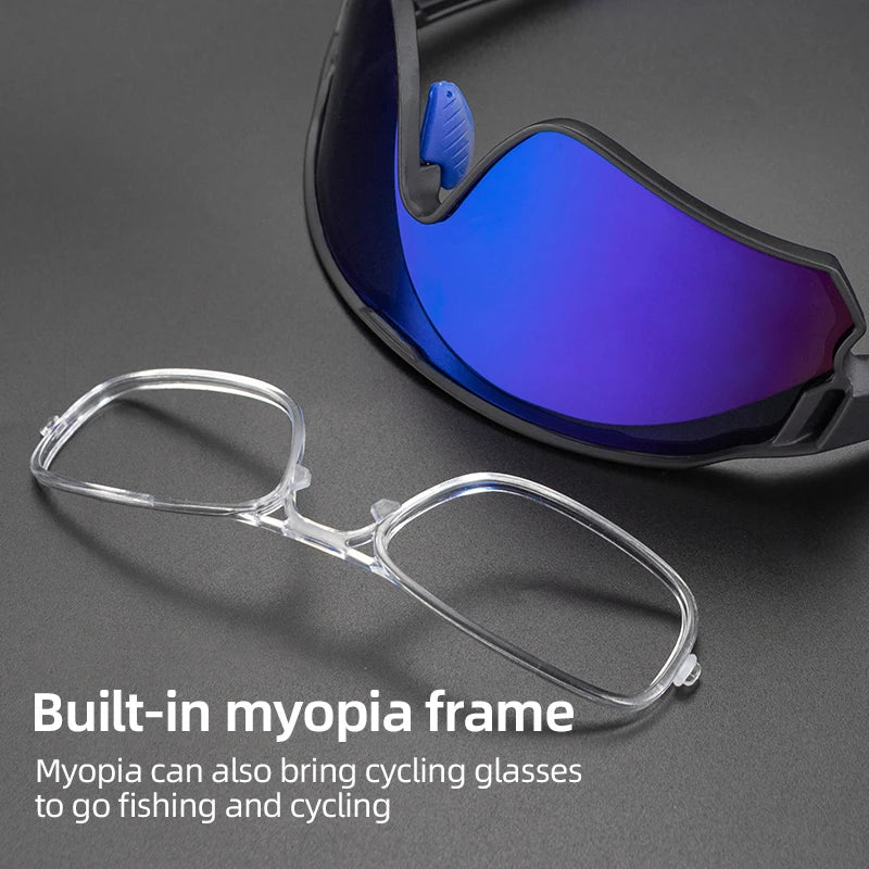 ROCKBROS Unisex Polarized Photochromic UV400 Cycling Glasses with Myopic Frames - Outdoor Wind & Sand Proof Bicycle Sports Gear