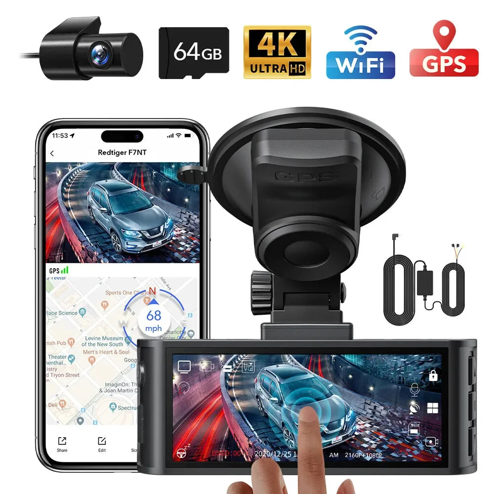 Redtig 4K Dashboard Camera Front And Rear WiFi Car DVR
