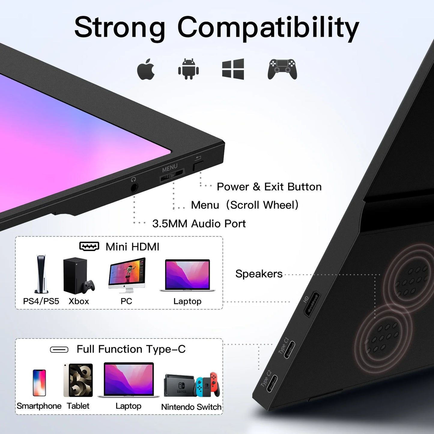 WUAWEB Portable Monitor 1080P USB C HDMI Travel Screen