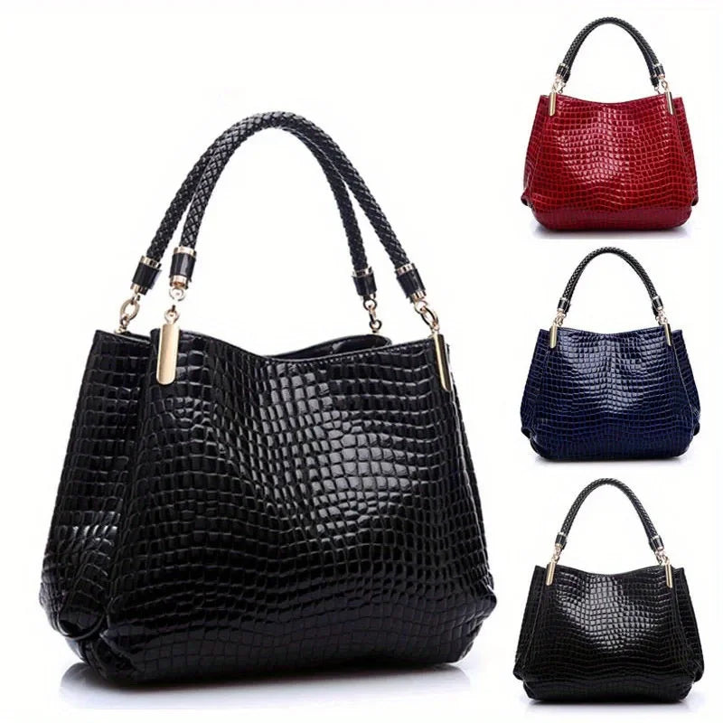 1 piece Women's Crocodile Pattern Solid Color Handbag, Fashion Retro Shoulder Bag, Daily Use Commuter Bag, Birthday Gift